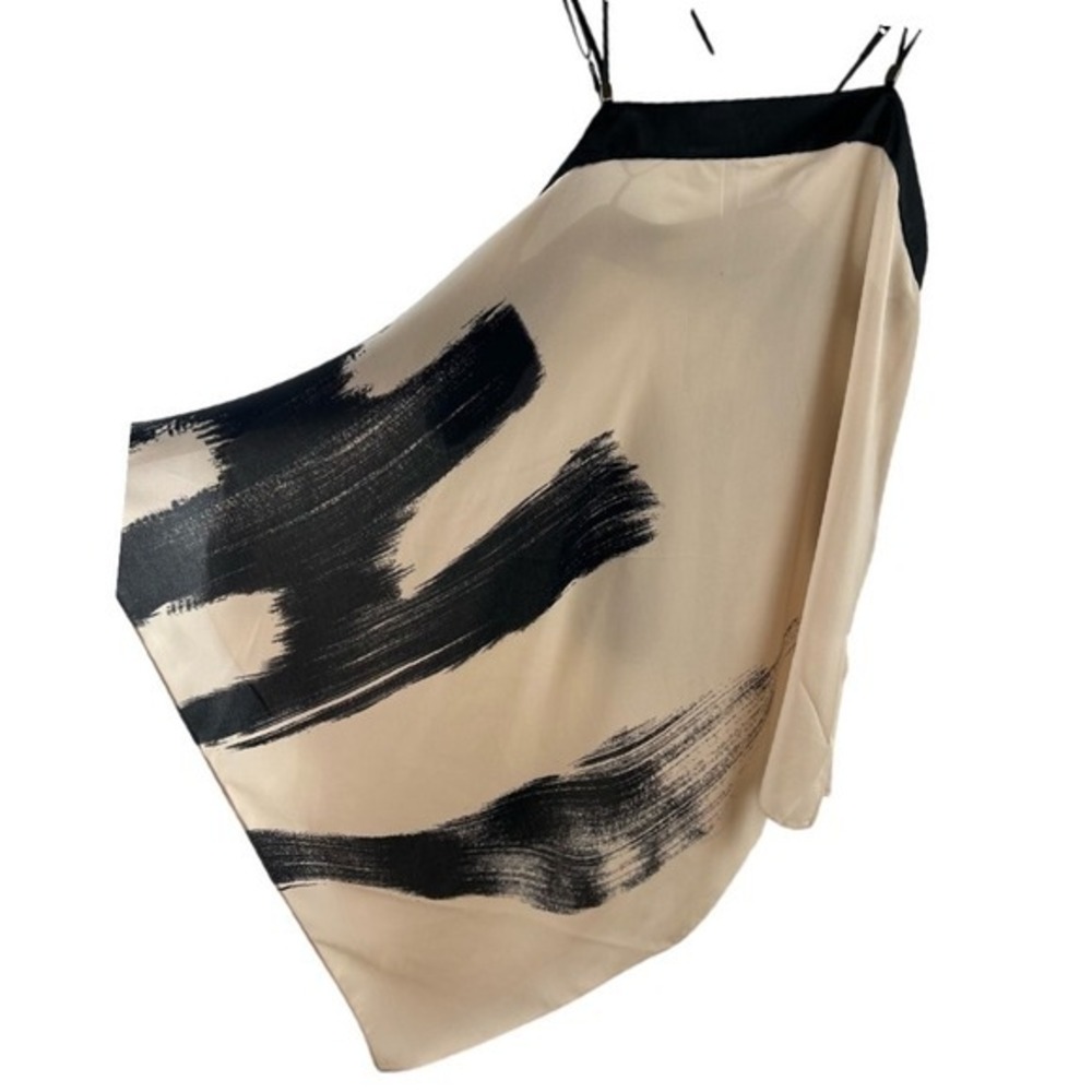Halston Heritage Asymmetrical Brushstroke Cream Black Camisole Women's Size XS